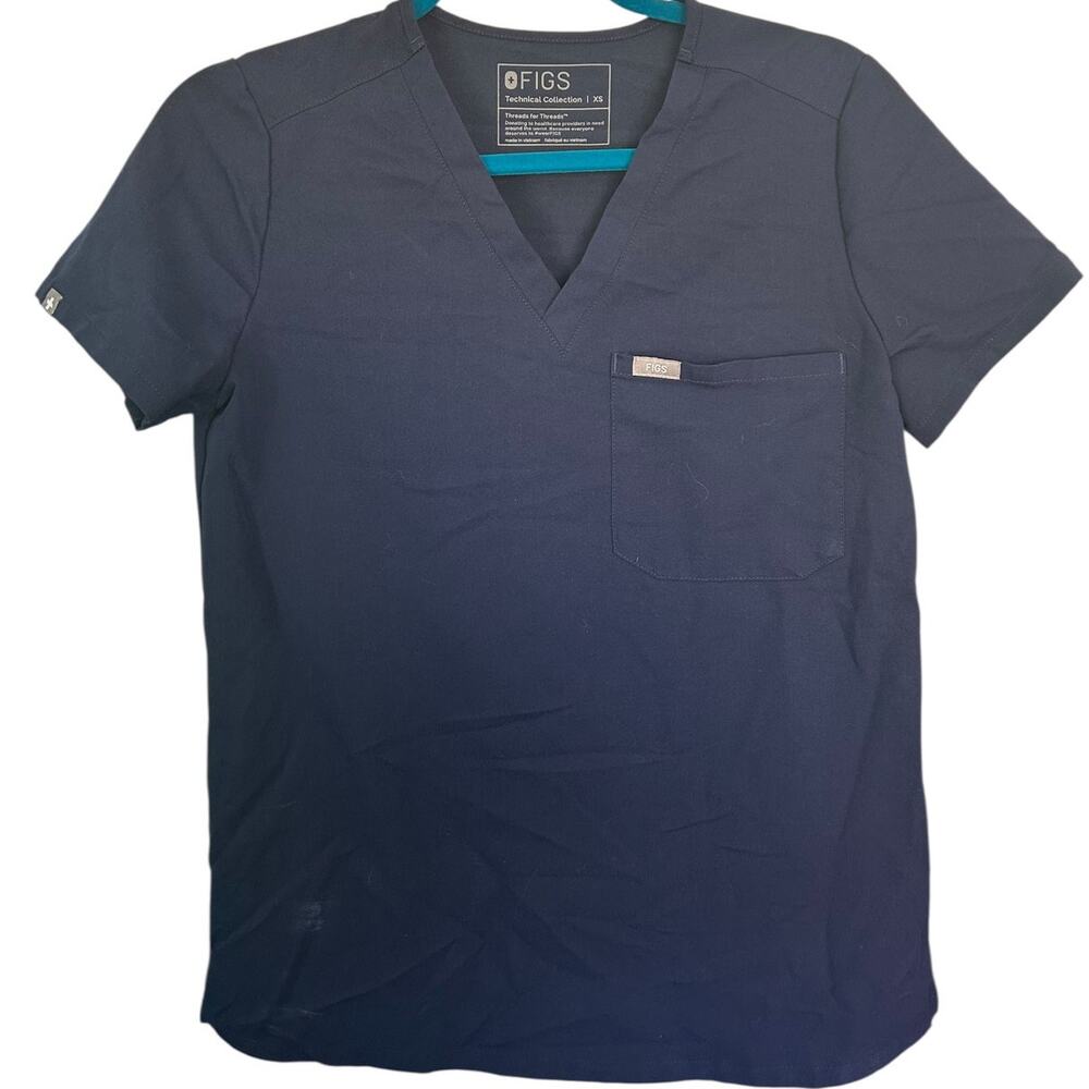 NWOT FIGS  Catarina  One-Pocket V-Neck Short Sleeve  Navy Size XS